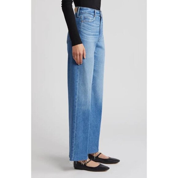 PAIGE Women's High Waist Raw Hem Wide Leg Jeans Size 28 In Mesmerize - Picture 3 of 12